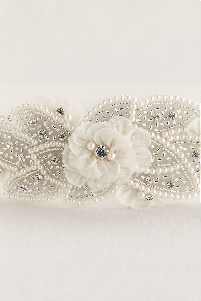 Tulle Headwrap with Pearls and Flowers Image 1
