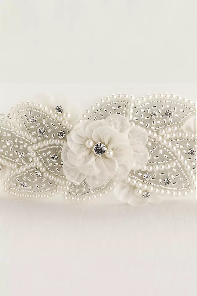 Tulle Headwrap with Pearls and Flowers Image