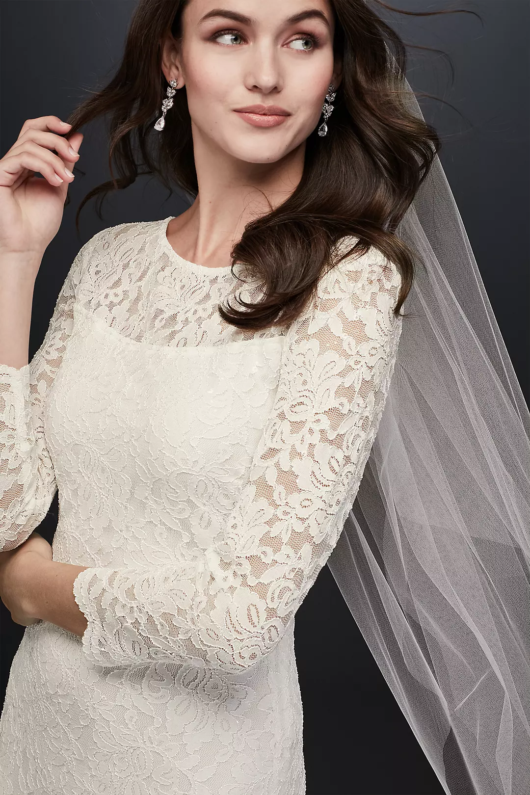Long Sleeve Lace and Sequin Sheath with Godets | David's Bridal