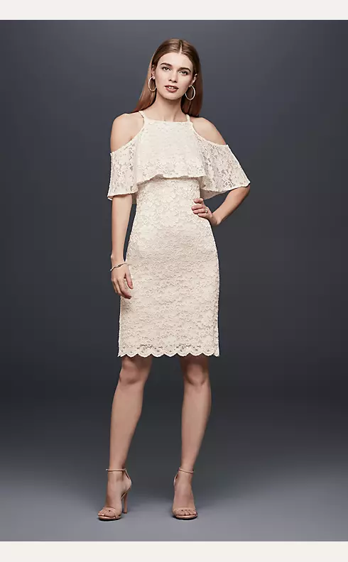 Short Two-Tone Lace Dress with Ruffle Popover Image 1
