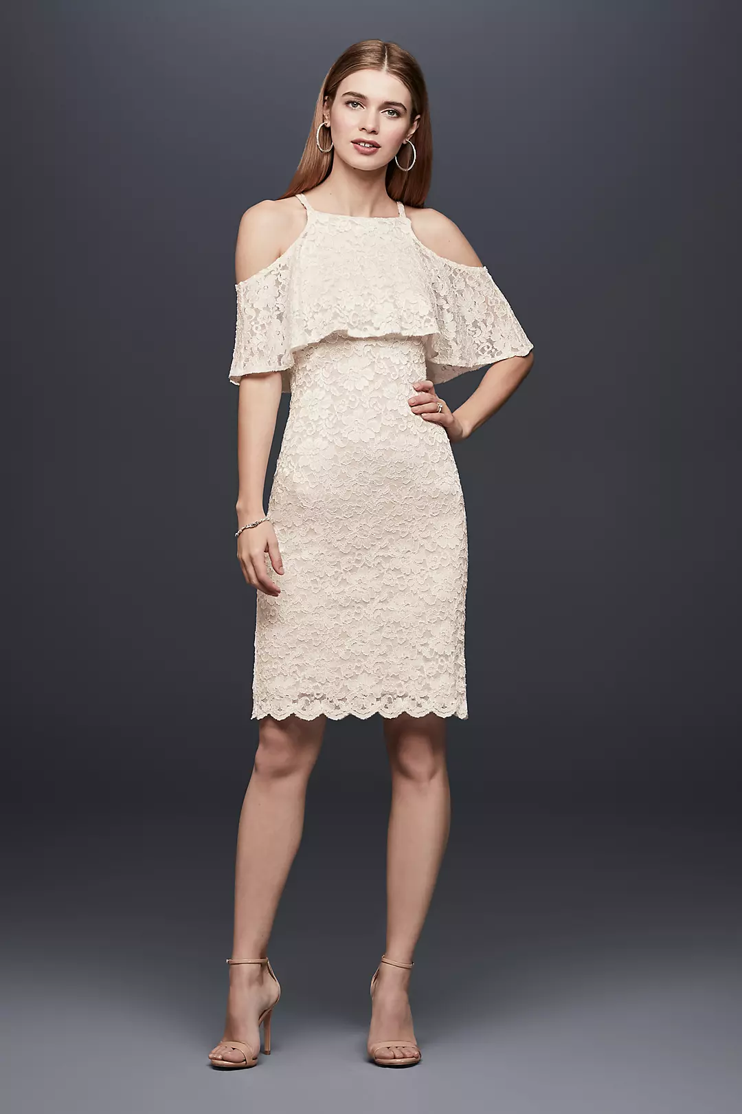 Short Two-Tone Lace Dress with Ruffle Popover Image