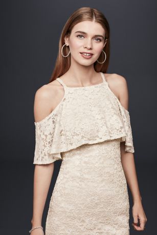 Short Two-Tone Lace Dress with Ruffle Popover | David 