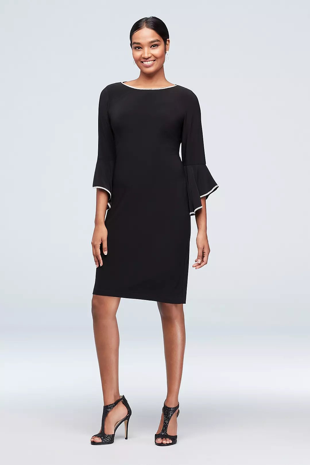 Crystal-Trimmed Bell Sleeve Jersey A-Line Dress Image