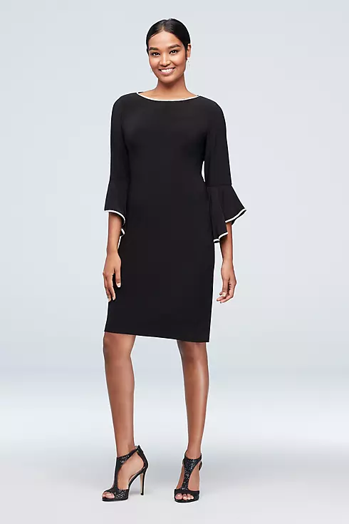 Crystal-Trimmed Bell Sleeve Jersey A-Line Dress Image 1