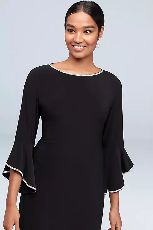 Crystal-Trimmed Bell Sleeve Jersey A-Line Dress Image 3