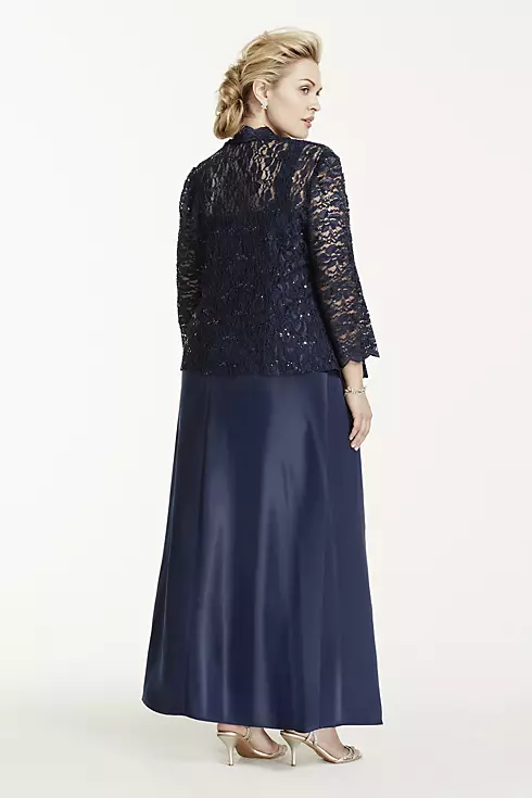 Long Satin Dress with 3/4 Lace Sleeved Jacket Image 4