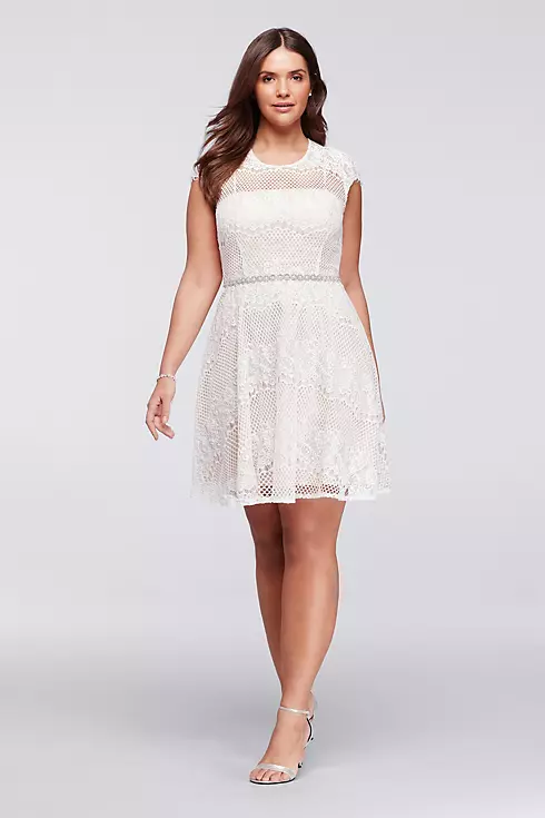 Lace Dress with Beaded Waist and Short Cap Sleeve Image 1