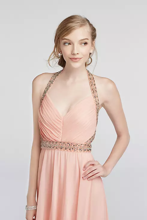 Halter Mesh Prom Dress with Beaded Waist Image 3