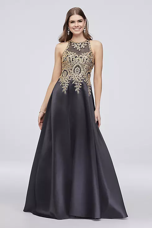 Metallic Embroidered High-Neck Mikado Ball Gown Image 1