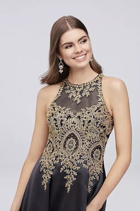 Metallic Embroidered High-Neck Mikado Ball Gown Image 3