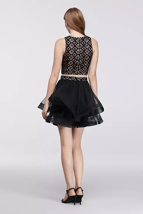 Lace Homecoming Crop Top with Tiered Skirt Image 2
