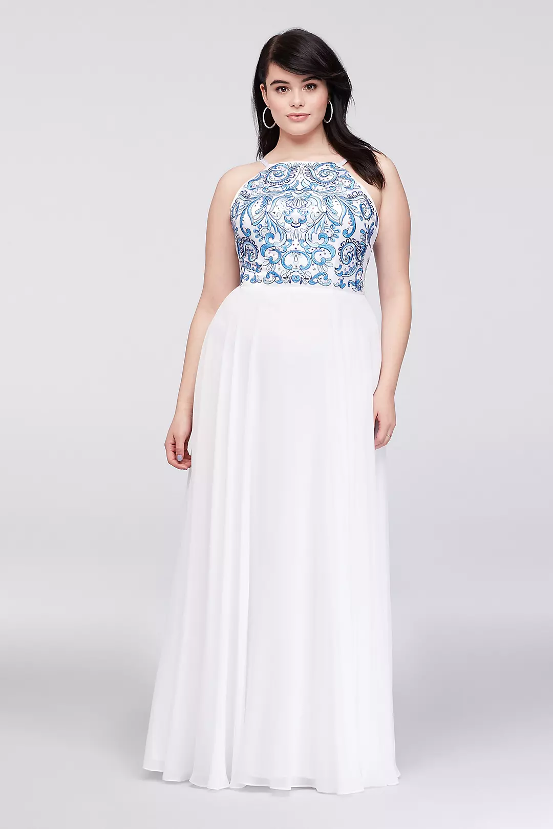 Embroidered High-Neck Chiffon Gown Image