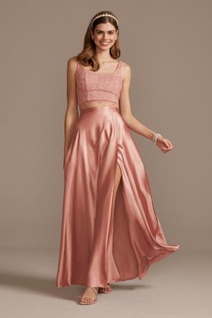 2 piece rose gold prom dress