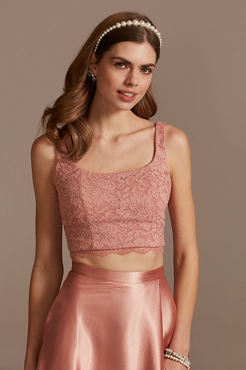 Glitter Lace Crop Top and Satin Split Skirt Set Image 3