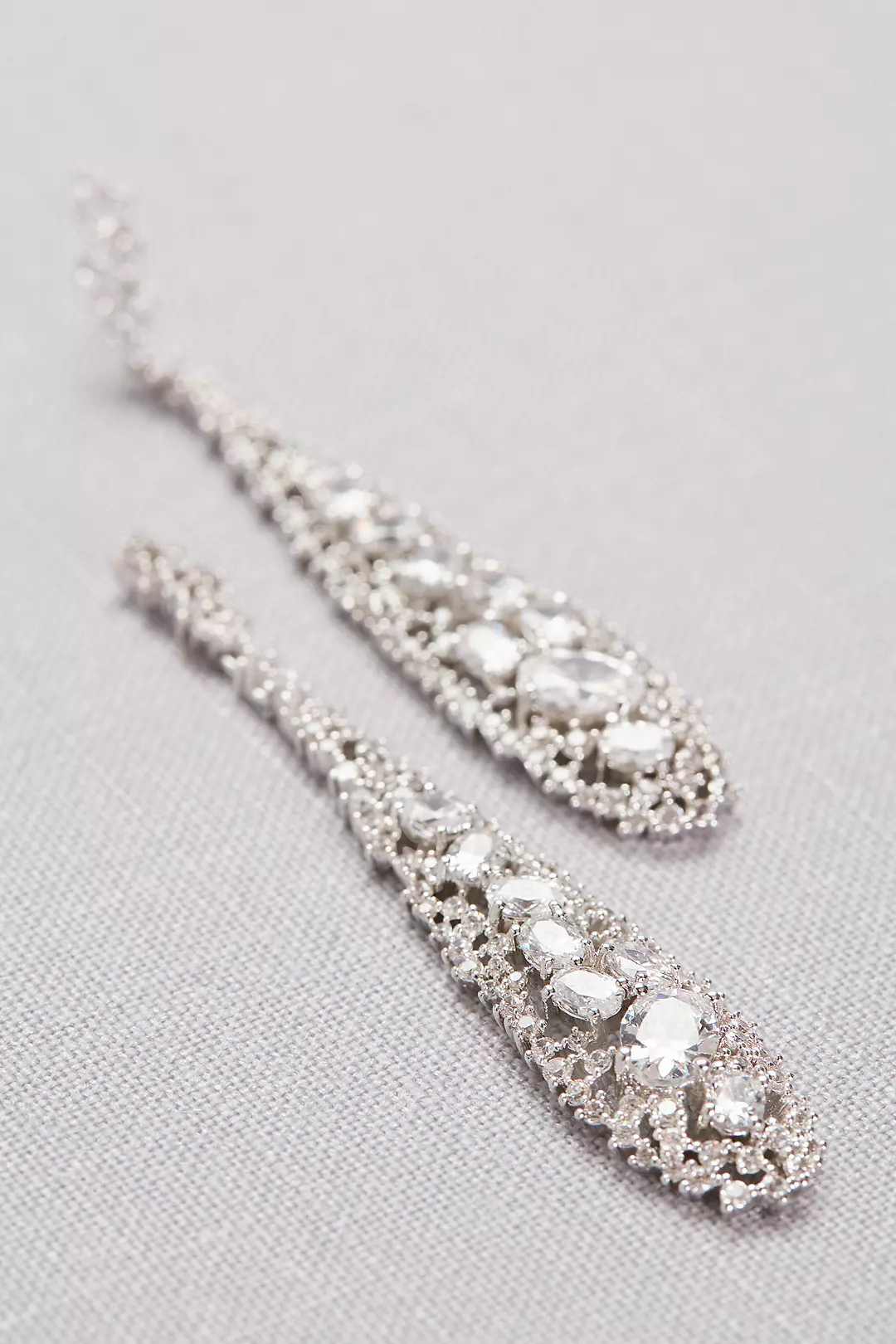 Long Crystal Pave Drop Earrings Image 2