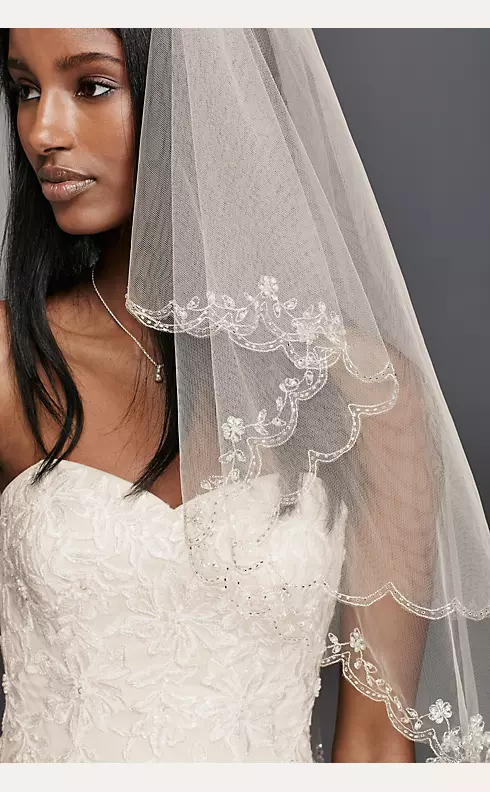 Fingertip Length Two-Tier Veil with Scallop Edge | David's Bridal