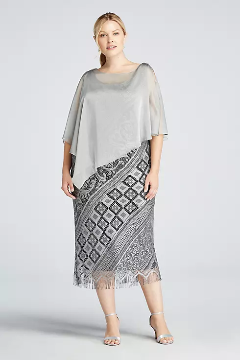 Sleeveless Long Crochet Dress with Chiffon Caplet Image 1