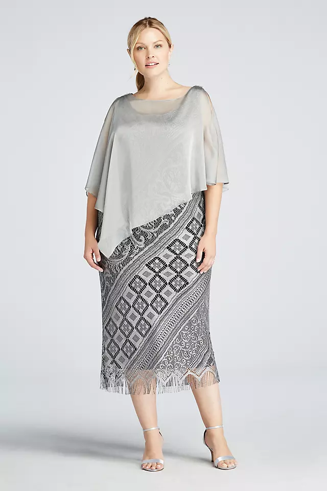 Sleeveless Long Crochet Dress with Chiffon Caplet Image