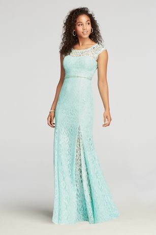 Lace Cap Sleeve Prom Dress with Beaded Waist | David's Bridal