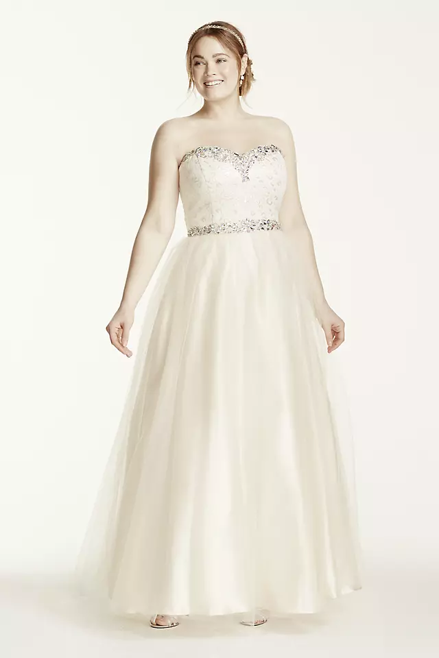 Strapless Beaded Brocade Bodice Tulle Ball Gown Image