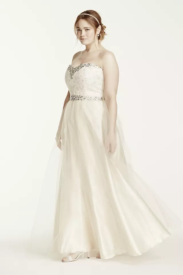 Strapless Beaded Brocade Bodice Tulle Ball Gown Image 3