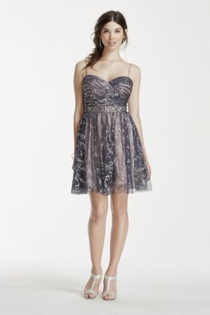 Spaghetti Strap Glitter Tulle Beaded Waist Dress David's Bridal