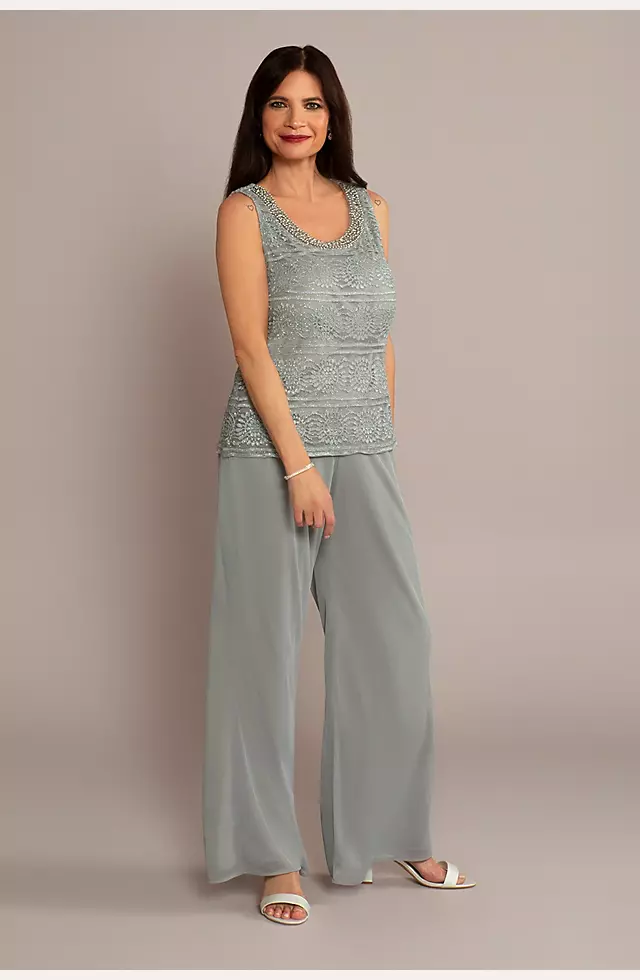 3-Piece Pantsuit with Beaded Tank and Flowy Jacket Image 3