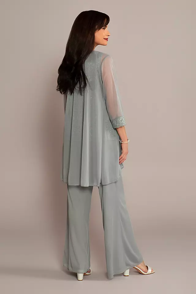 3-Piece Pantsuit with Beaded Tank and Flowy Jacket Image 2