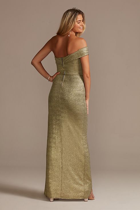 One Shoulder Metallic Ruched Dress with Skirt Slit Image 2