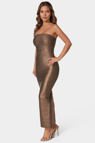 gold strapless bandage dress Amanda Gold Bandage Strapless Formal Maxi Dress - US 8 main image 1