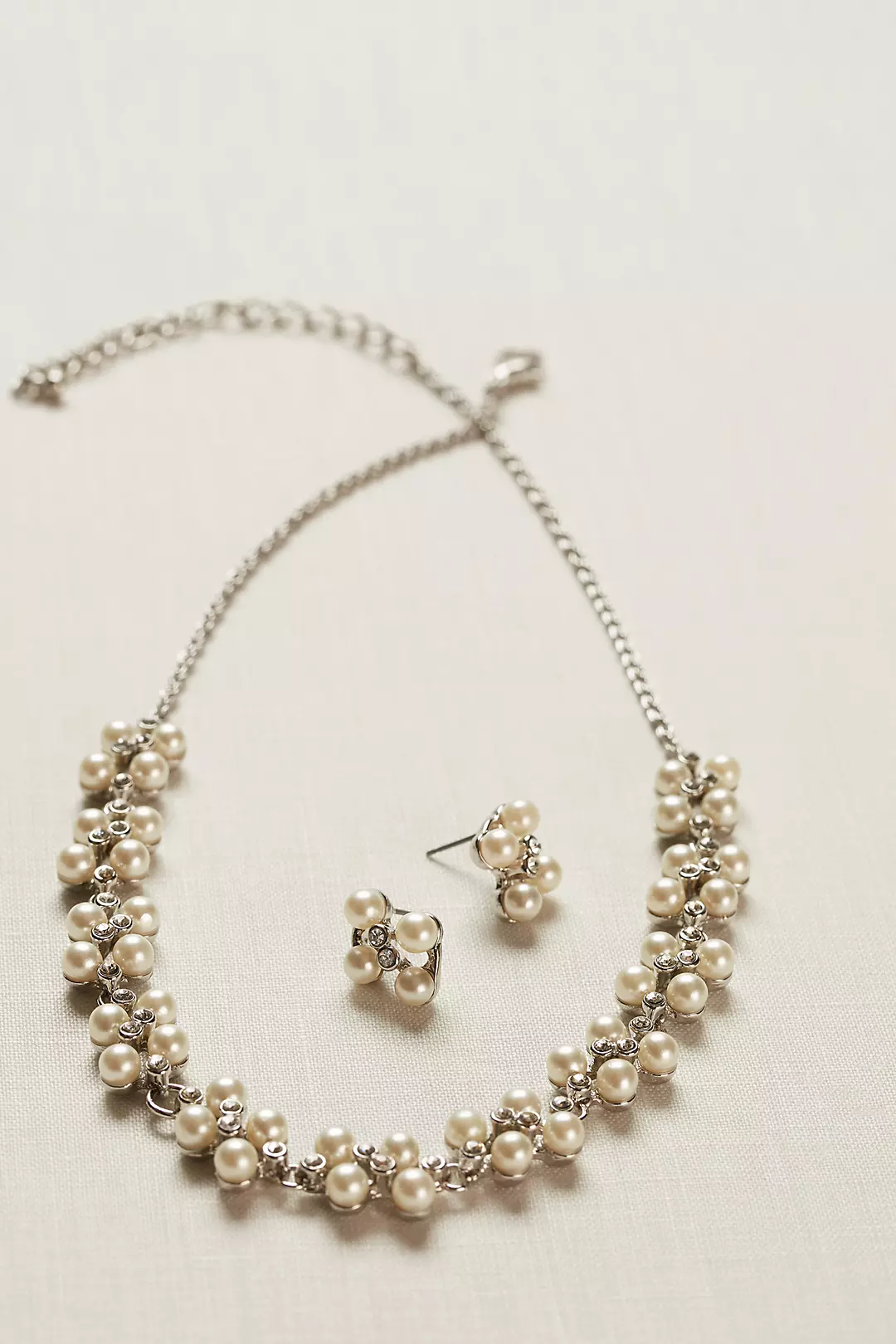 Pearl and Crystal Earring and Necklace Set Image 2
