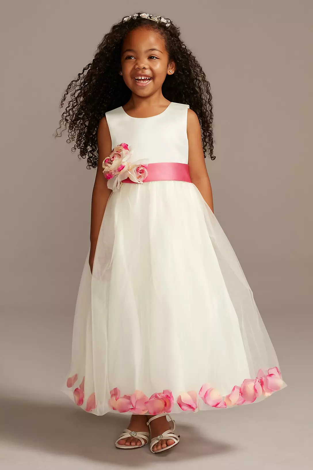 Tulle Skirt Flower Girl Dress with Colored Petals Image