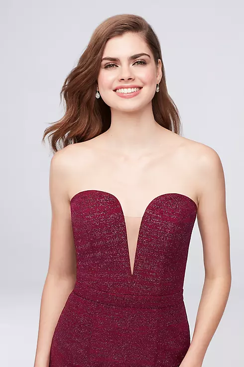 Strapless Plunge Glitter Knit Mermaid Gown  Image 3