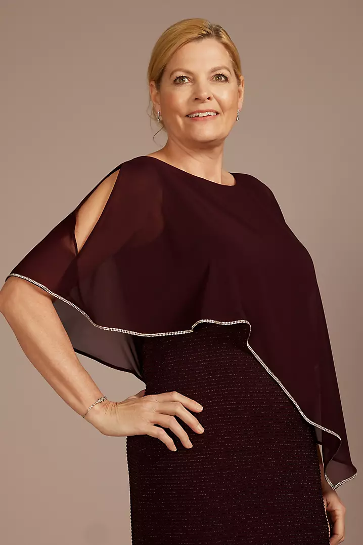 One Piece Metallic Ribbed Rhinestone Poncho Sheath | David's One Piece Metallic Ribbed Rhinestone Poncho Sheath | David's