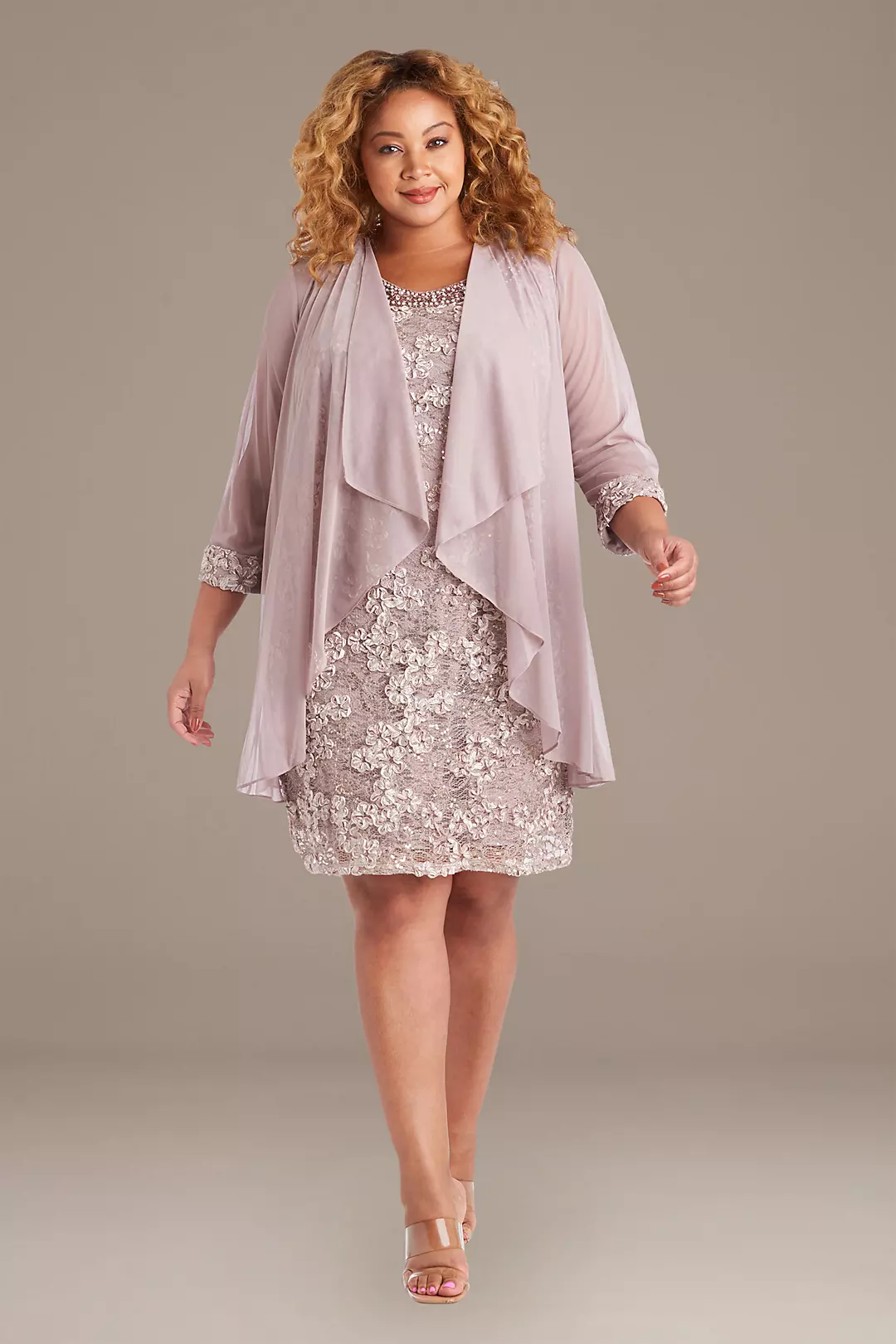 Floral Lace Short Tank Dress with Chiffon Jacket | David's Floral Lace Short Tank Dress with Chiffon Jacket | David's