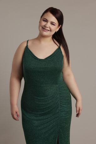 Glitter Knit Ruched Cowl Neck Sheath Dress | David's Bridal