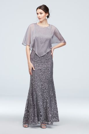 ignite evenings georgette tiered capelet dress