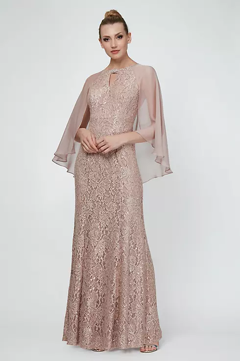Sequin Lace Capelet Dress with Beaded Cutout Image 1