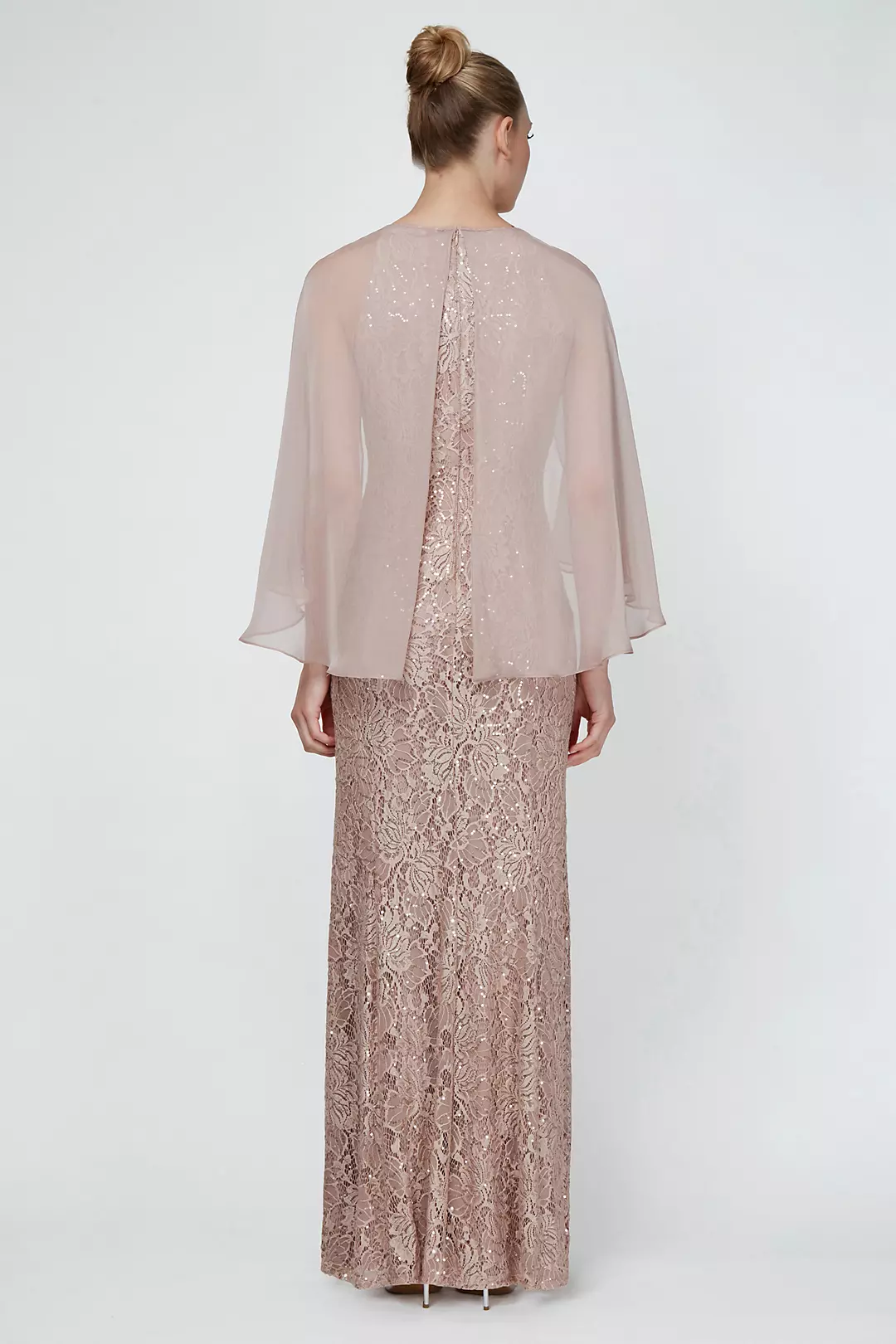 Sequin Lace Capelet Dress with Beaded Cutout Image 2