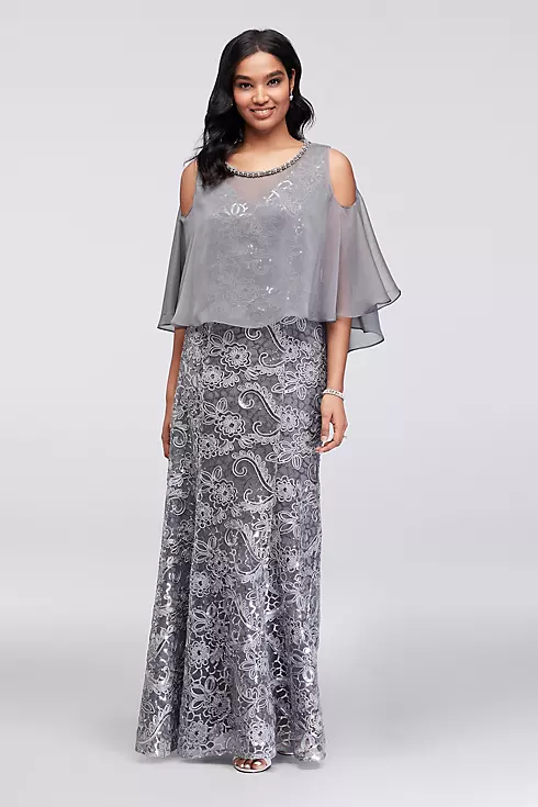 Sequined Lace Sheath and Cold-Shoulder Capelet Image 1