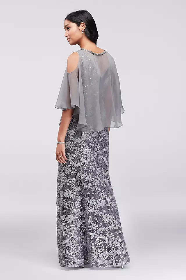 Sequined Lace Sheath and Cold-Shoulder Capelet Image 2