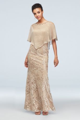 Metallic Embroidered Floral Mermaid Dress and Cape | David's Bridal