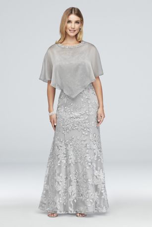 ignite evenings georgette tiered capelet dress