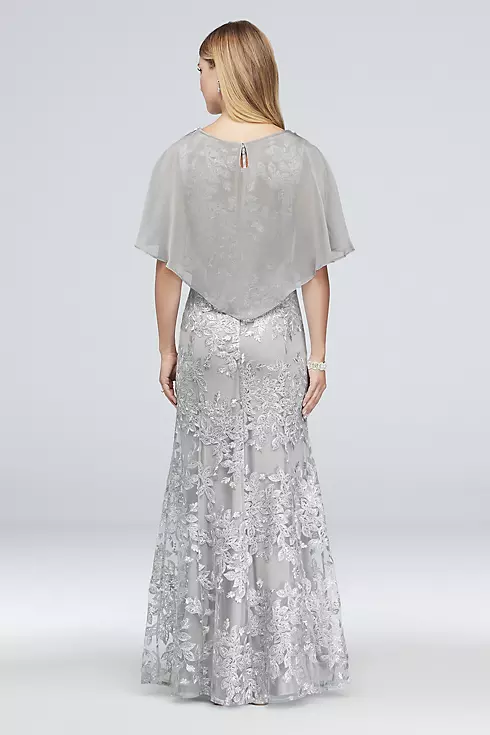 Metallic Embroidered Floral Mermaid Dress and Cape Image 2