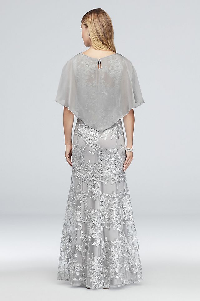 Metallic Embroidered Floral Mermaid Dress and Cape Image 6