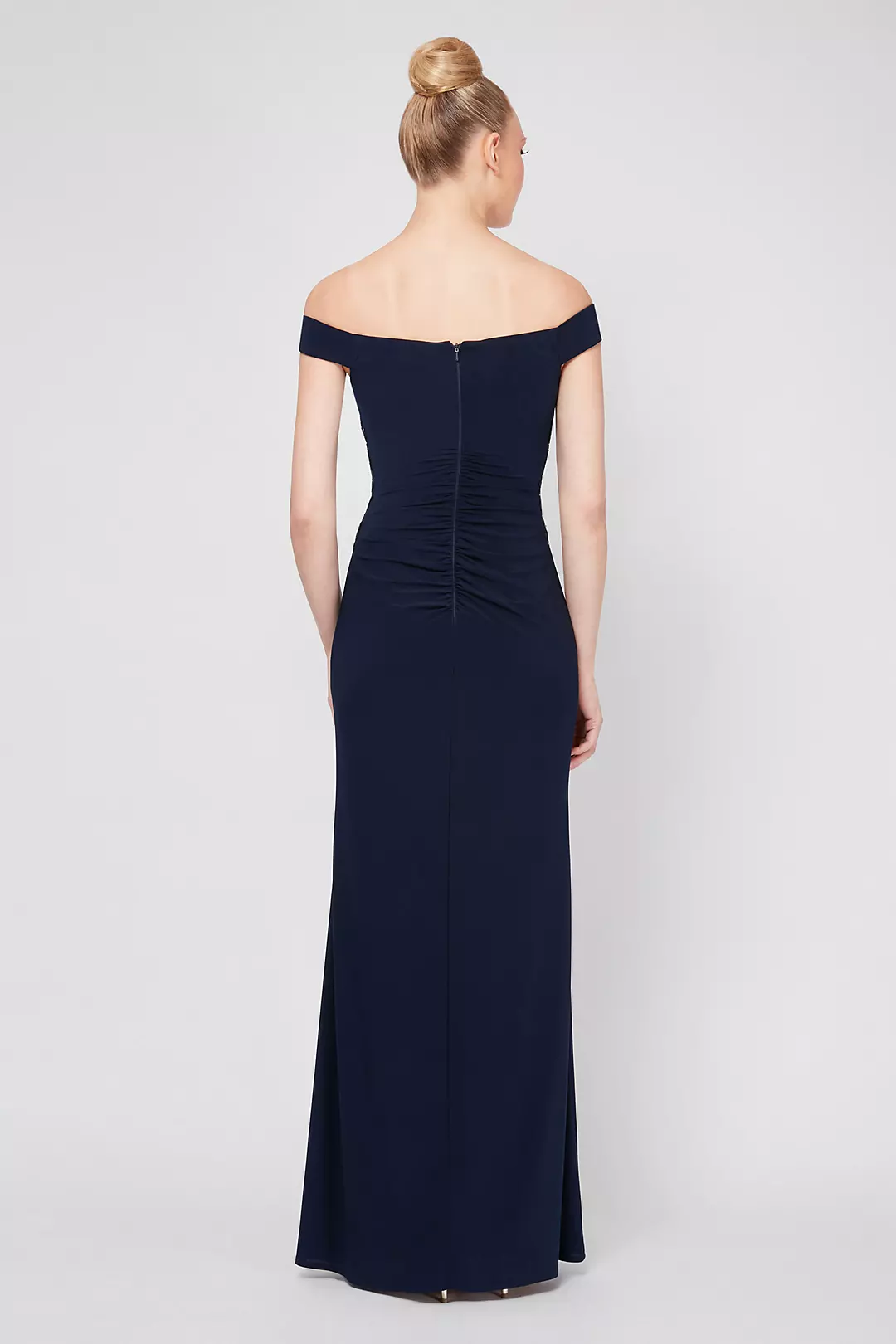 Off-the-Shoulder Sheath Dress with Sequin Waist | David's Bridal Off-the-Shoulder Sheath Dress with Sequin Waist | David's Bridal