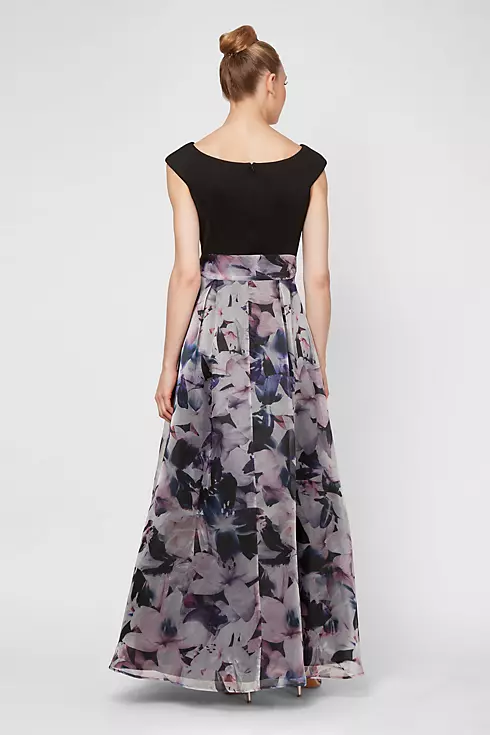 Cap Sleeve Ball Gown with Printed Organza Skirt Image 2
