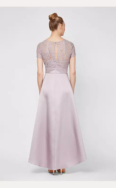 Short Sleeve Lace and Mikado High-Low Gown Image 2