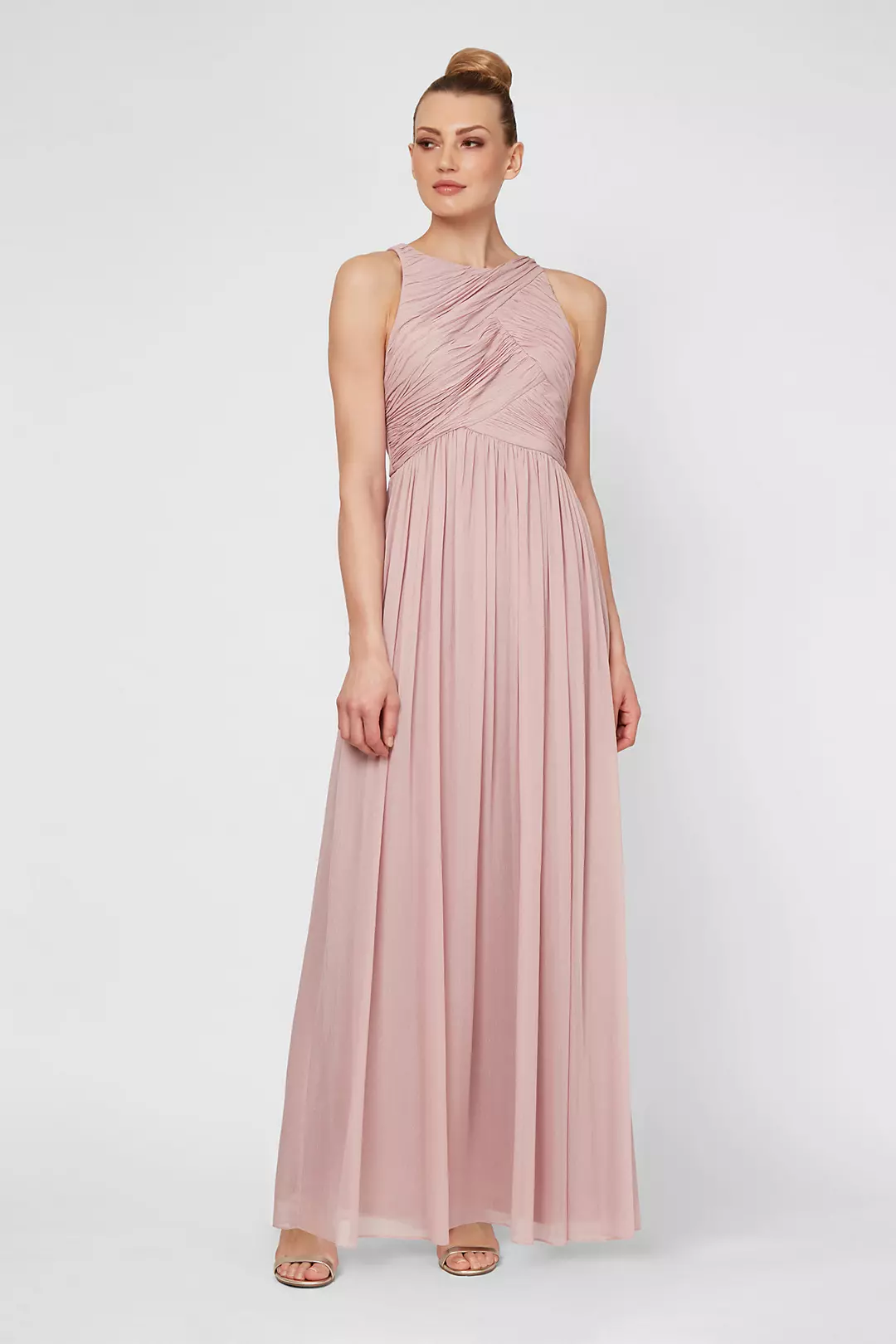 Sleeveless High-Neck Ruched Chiffon Gown Image