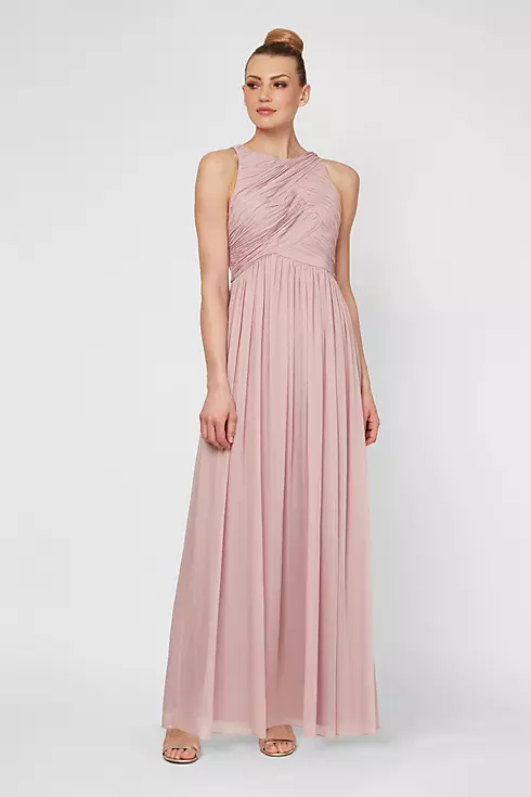 Sleeveless High-Neck Ruched Chiffon Gown Image 1